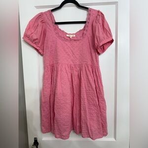 Loveshackfancy pink Swiss dot and lace mini dress size 8